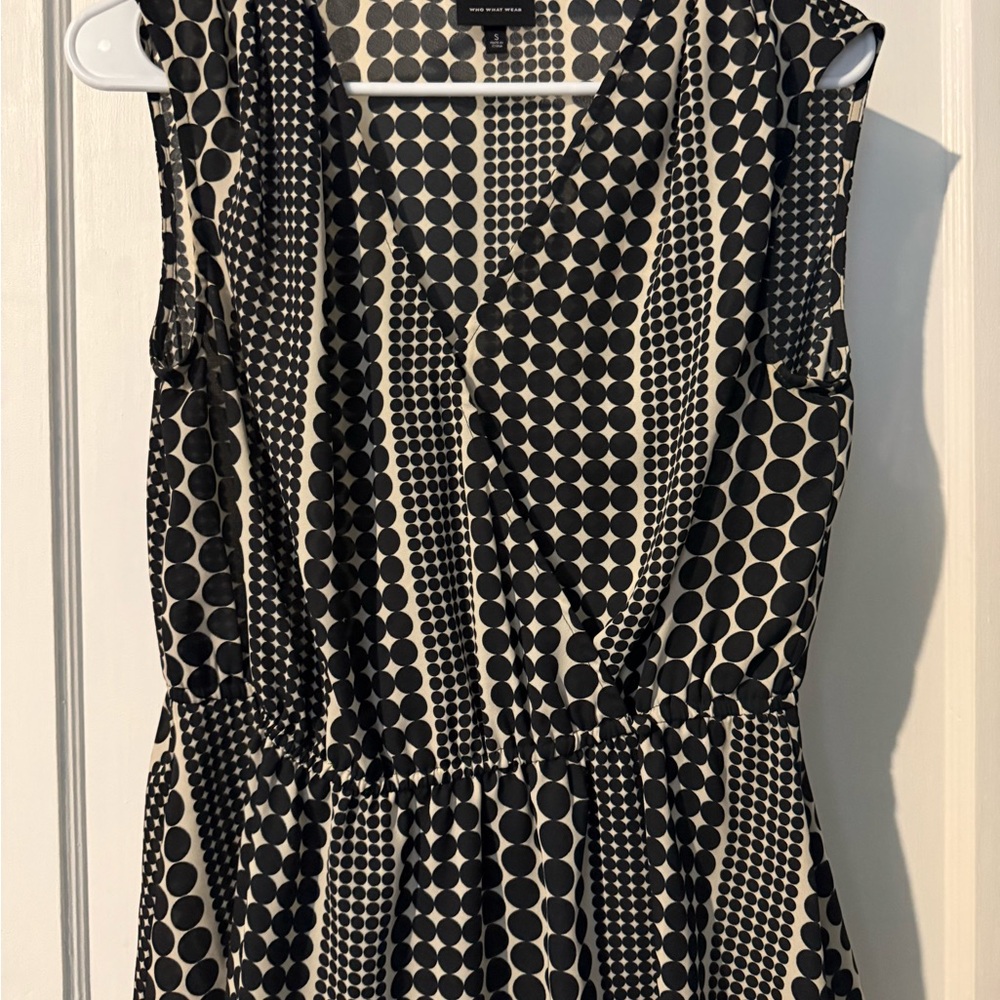 Who What Wear Black and White Polka Dot Top